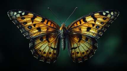Obraz premium A close-up of a vibrant butterfly displaying its intricate patterns in a lush garden during the afternoon sunlight