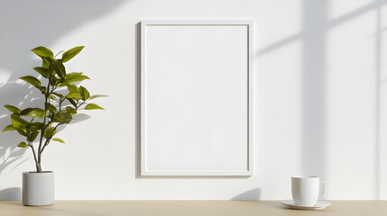 White Vertical Blank Frame Mockup on the Wall | Minimalist Design for Artwork or Photo Display