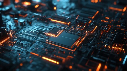 Circuit Board with Glowing Lines