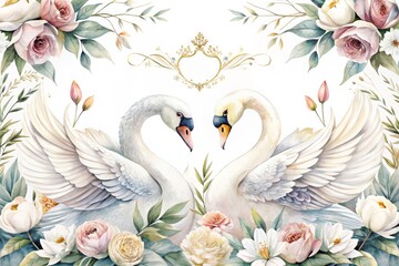 Obraz premium Swan love watercolor illustration