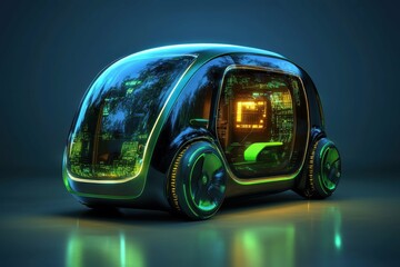 A futuristic eco-friendly vehicle with green accents representing innovation in reducing carbon footprints.