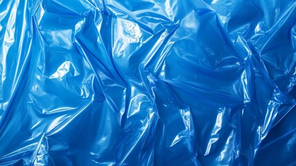 Fototapeta premium Abstract texture crumpled blue plastic cellophane surface material