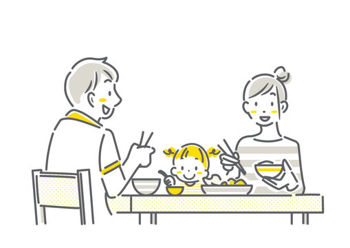 family eating together, simple line art clip art preview