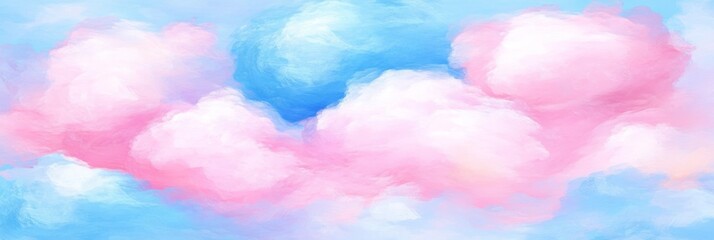Fototapeta premium Soft pastel pink and blue clouds drift across a clear sky, creating a tranquil scene during a calm spring afternoon