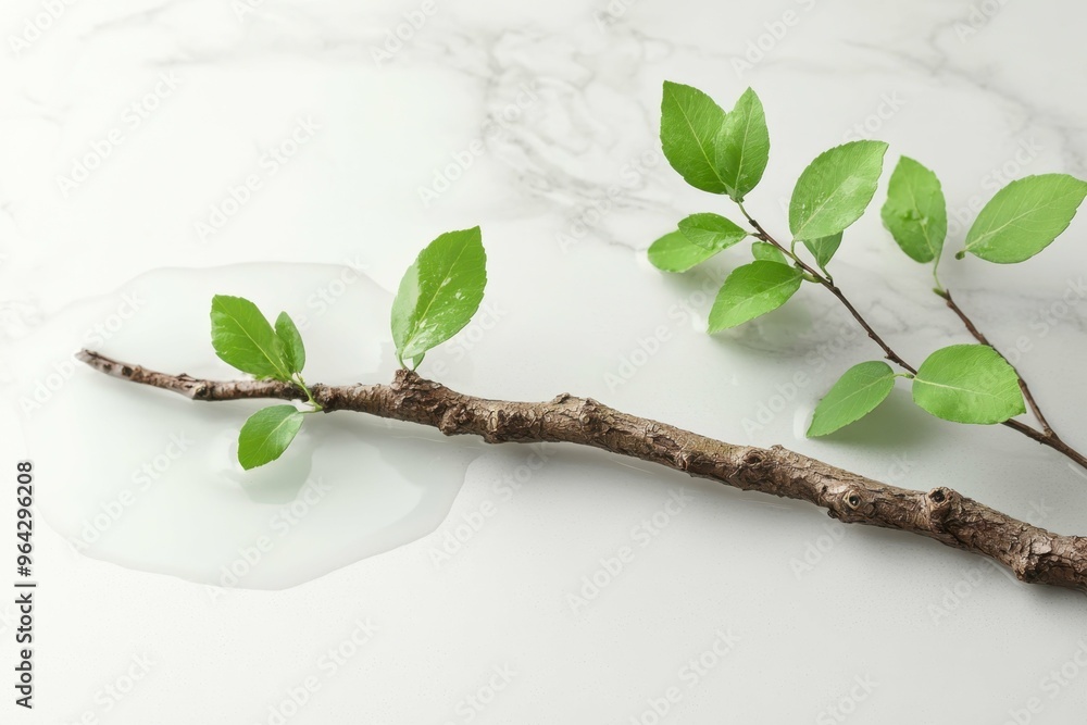 Poster a small tree branch lying next to a pool of water representing flooding and its impact on ecosystems