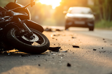 Aftermath of a Motorcycle and Car Accident on the Road | Traffic Collision Scene and Emergency Response