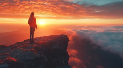 Obraz premium An entrepreneur standing on a rugged cliff at sunrise