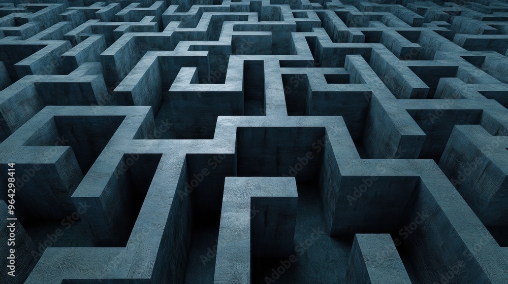Poster a large maze with many different shapes and sizes, ai