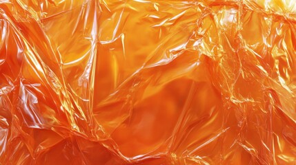 Abstract texture crumpled orange plastic cellophane surface material