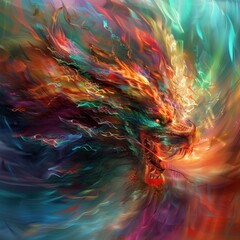 Obraz premium Vibrant abstract dragon artwork, showcasing a fusion of colors and dynamic movement, evoking power and mystique in a digital form.