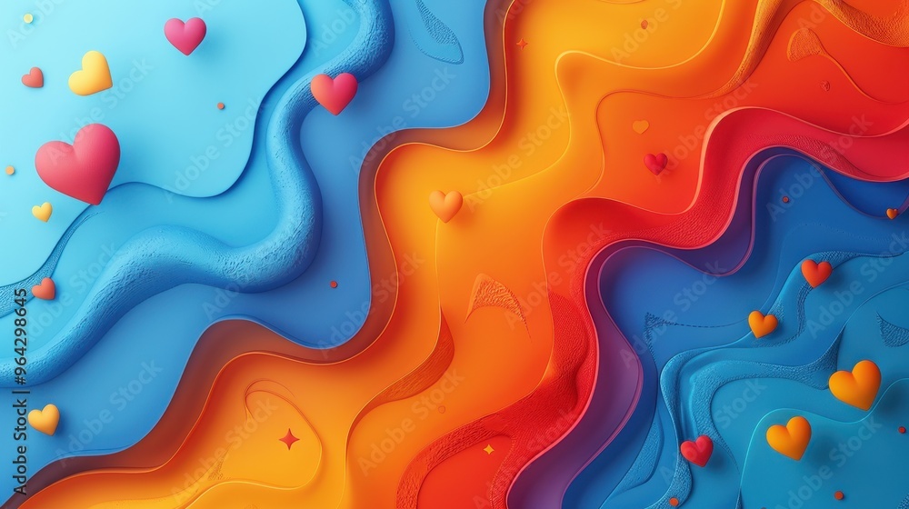 Aufkleber vibrant and colorful abstract background featuring flowing shapes and floating hearts for a playful 