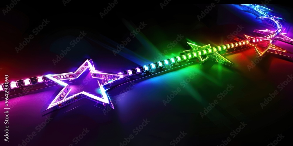 Poster vibrant neon stars illuminated in a colorful design, creating a captivating and dynamic visual effec