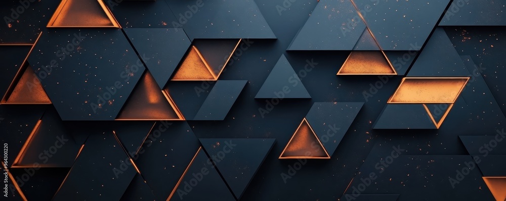 Poster modern abstract geometric background with dark blue and orange triangular shapes, perfect for tech a