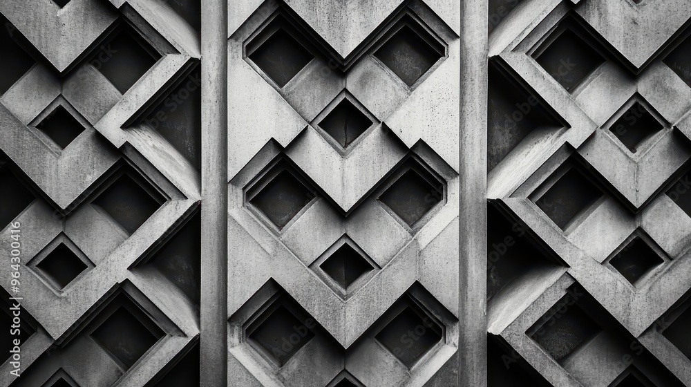 Poster abstract geometric pattern of a concrete wall with symmetrical diamond shapes in monochromatic tones