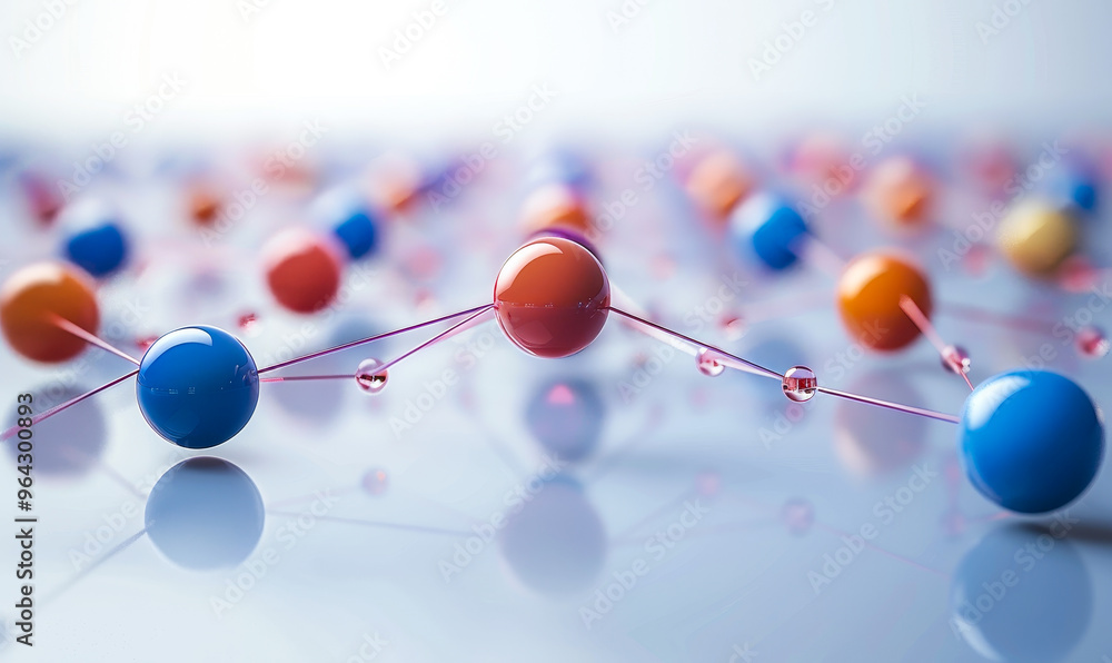 Poster connecting ideas across spaces: colorful spheres linked by wires depicting network and communication