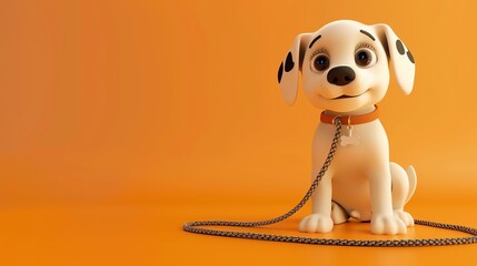 A cartoon dalmatian dog with a leash.