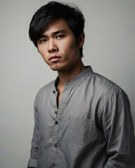 Obraz premium Asian Guy Portrait on White Background