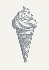 Icecream Cone. Vintage woodcut engraving style vector illustration.