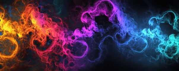 Fototapeta premium Vibrant colorful abstract smoke swirl in red, purple, blue, and green hues. Perfect for artistic backgrounds and creative designs.