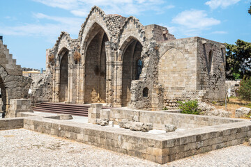 Ruined medieval church of our Lady of Mercy in Rhodes Town, Greece. The Gothic Roman Catholic...