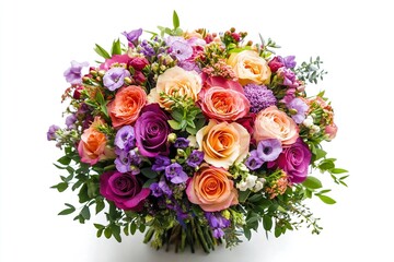 wedding bouquet isolated on white. Fresh, lush bouquet of colorful flowers. large bouquet of multicolored flowers of different species.