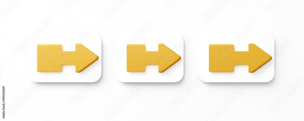 Poster three yellow arrows pointing to the right on white background, symbolizing direction or progress in 