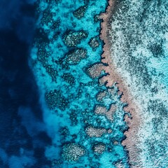 Obraz premium Aerial View of Coral Reefs in Turquoise Waters with Intricate Patterns