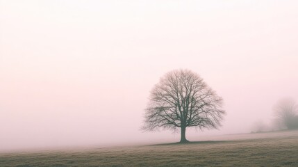 Solitary Tree in Misty Meadow