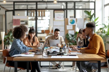 Colleagues collaborating in a modern office