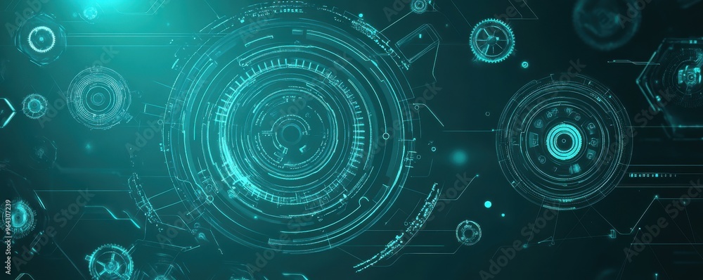 Poster futuristic digital interface with glowing holographic elements in a high-tech virtual environment fo