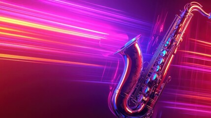 Obraz premium Saxophone in Neon Lights
