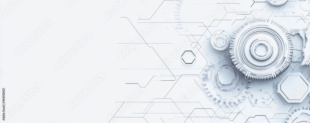 Poster futuristic digital gears background with hexagonal elements for technology and innovation presentati