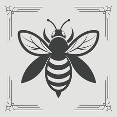 Minimalist vector illustration of a bee in flight, featuring bold black lines and smooth curves.
