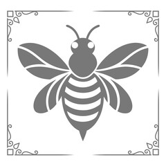 Minimalist vector illustration of a bee in flight, featuring bold black lines and smooth curves.
