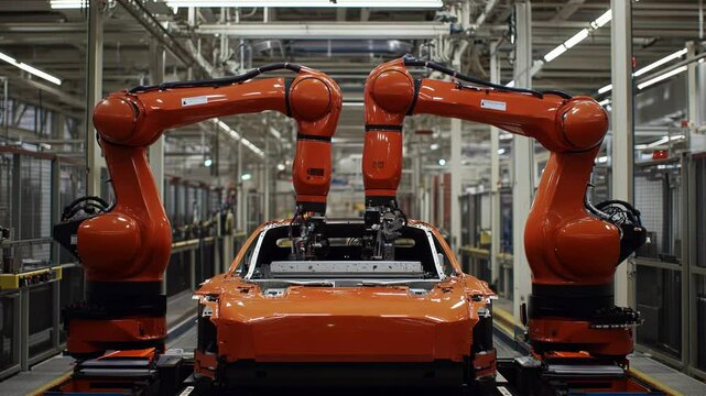 Robotic Arms Assembling a Car