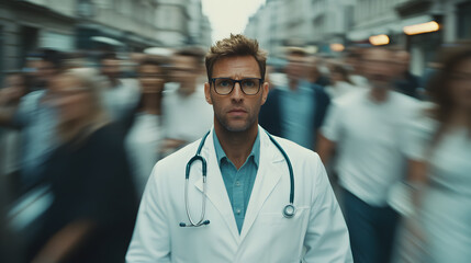 Obraz premium Doctor in a Lab Coat Looking at Camera | Professional Medical Expertise and Healthcare Dedication