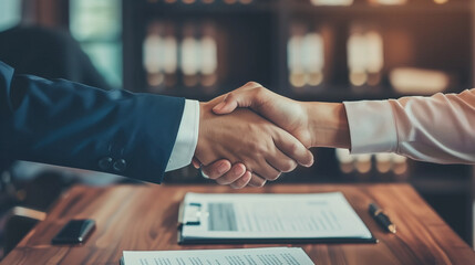Businesspeople Shaking Hands in Office