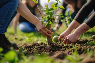 Community members planting a tree