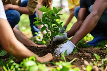 Community members planting a tree
