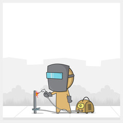 Welder in a mask welds metal