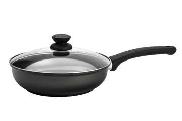 This black frying pan features a clear glass lid, ideal for sautéing vegetables or simmering sauces while adding a touch of elegance to cooking.
