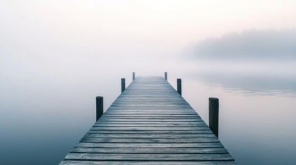 Misty Dock on a Serene Lake
