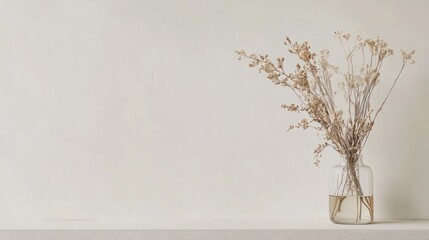 Dried Flowers in a Glass Vase on a White Background