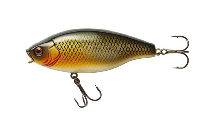 This lifelike fishing lure mimics a bait fish with intricate scales and vivid coloration, designed to attract various game fish in freshwater or saltwater.