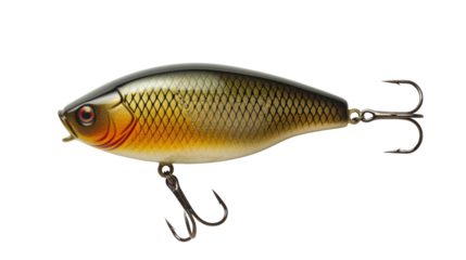 This lifelike fishing lure mimics a bait fish with intricate scales and vivid coloration, designed to attract various game fish in freshwater or saltwater.
