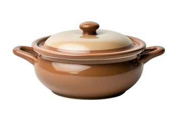 This charming ceramic cooking pot features a sleek brown exterior and a light-colored lid, ideal for simmering delicious dishes and enhancing your culinary experience.