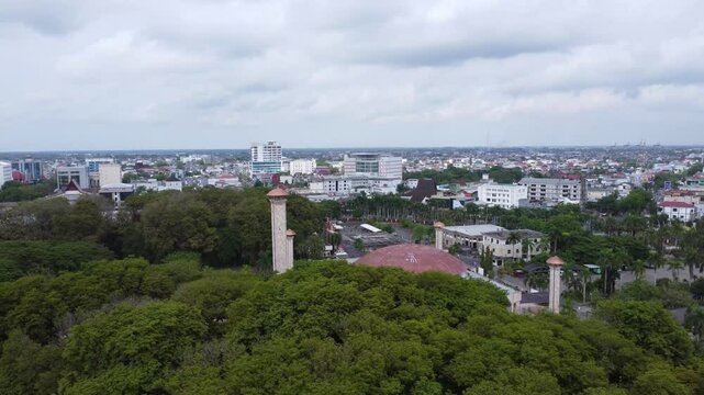 Aerial view of the largest mosque in Banjarmasin, South Kalimantan, Sabilal Muhtadin Mosque