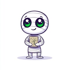 Cute Mummy Cartoon Character Holding a Book