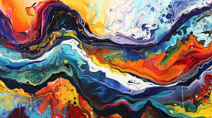 Abstract art with swirled, colorful paint.