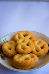 Danish butter cookies, Close up of butter cookies coated with white sugar, sweet cookies